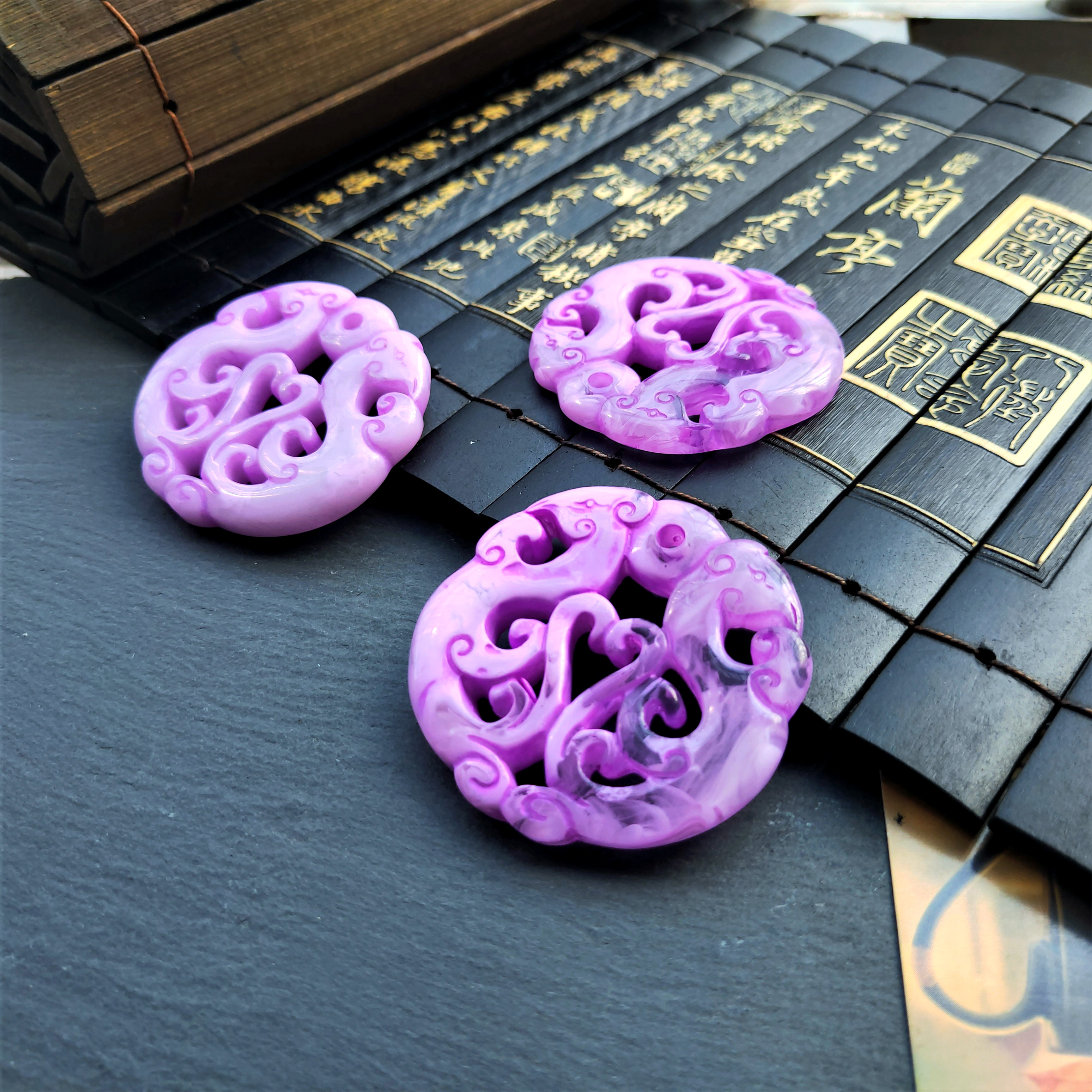 DIY jade pendant with resin hollowed-out carving of double phoenixes in harmony, Hanfu accessory, waist pendant and tassel material detail image 5