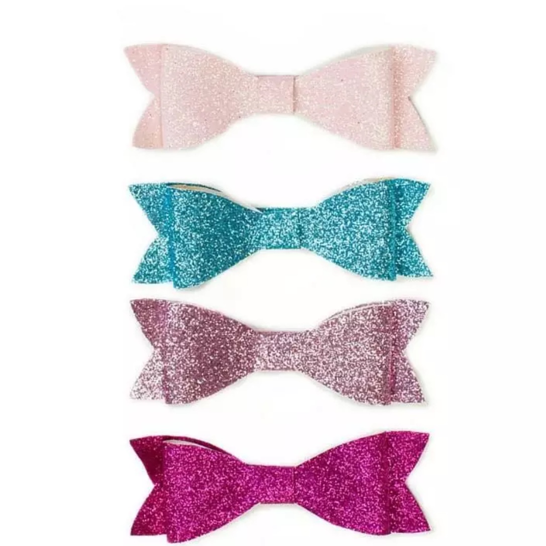 Cute baby headwear sparkles PU gold powder double layer small bow tie not to drop powder environmental protection baby bangs edge clip, rubber band with the same color thumbnail