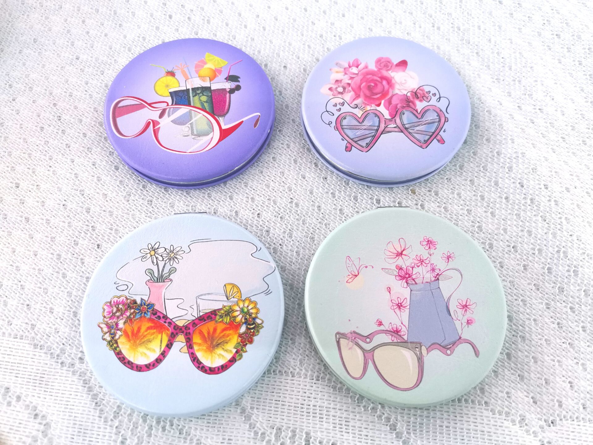 双面皮革眼镜化妆镜女生宿舍小镜子随身时尚化妆镜便携折叠圆镜