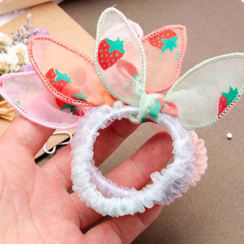 Mesh Ears Rabbit Headband Girl Headband Strawberry Ears Ruffled Headband Hair Rope Hair Accessories