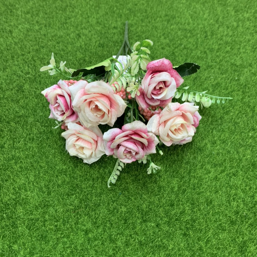 Manufacturer's direct selling simulated flower interior decoration table top single fake flower living room decoration dried flower arrangement bouquet of flowers (7 heads of snowflakes rich Rose) thumbnail