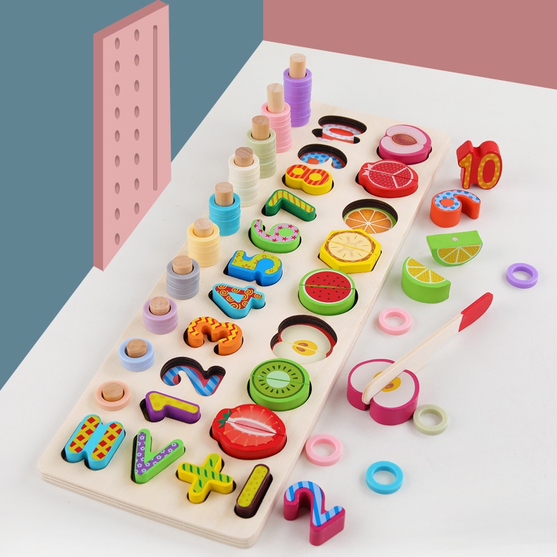 Wooden toys for educational early education, fruit matching, logarithm-board, strong fun, rich colors, logical thinking ability, hand-eye coordination, parent-child games, early education enlightenment training details Picture