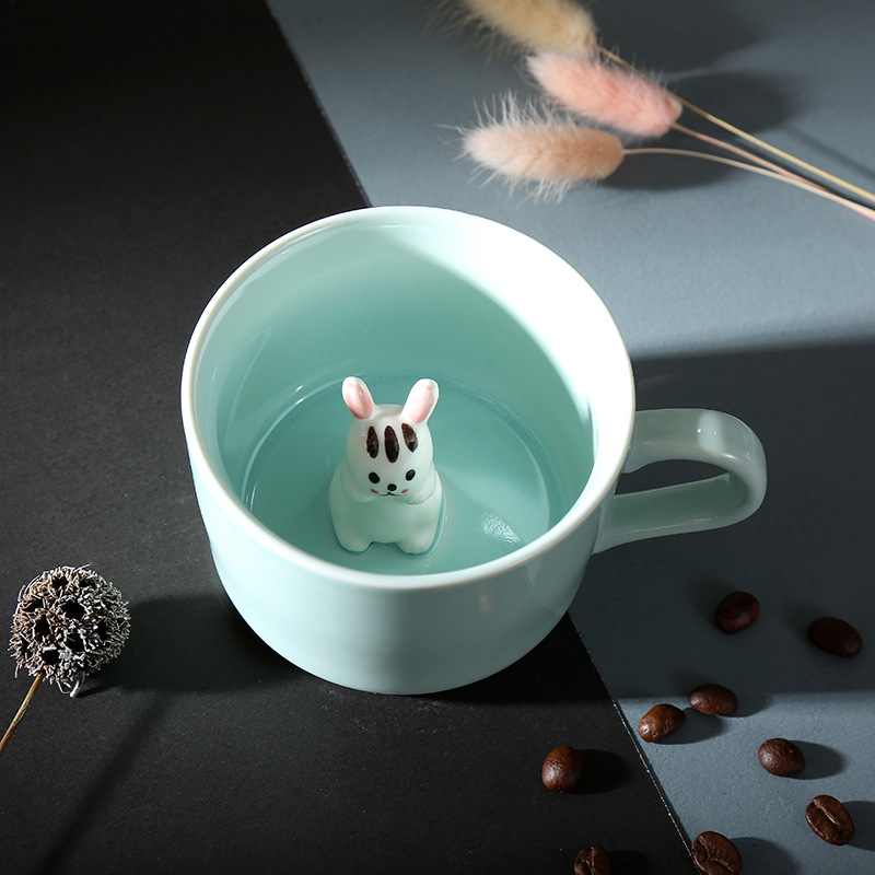 Creative covered ceramic mugs, cartoon three-dimensional cute animal coffee cups, cute women's customizable water cups undefined