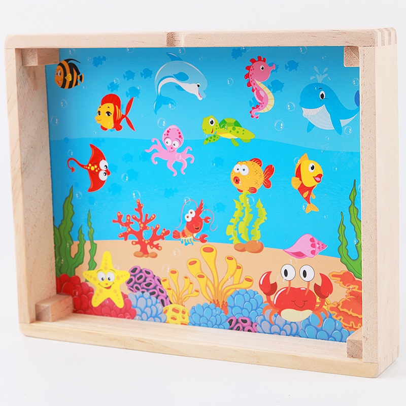 The wooden toy multi-functional fishing box is highly entertaining and comes in a variety of colors. It can exercise babies' hand-eye coordination, visual ability, logical thinking ability, early education enlightenment training, and is a parent-child game Item Picture