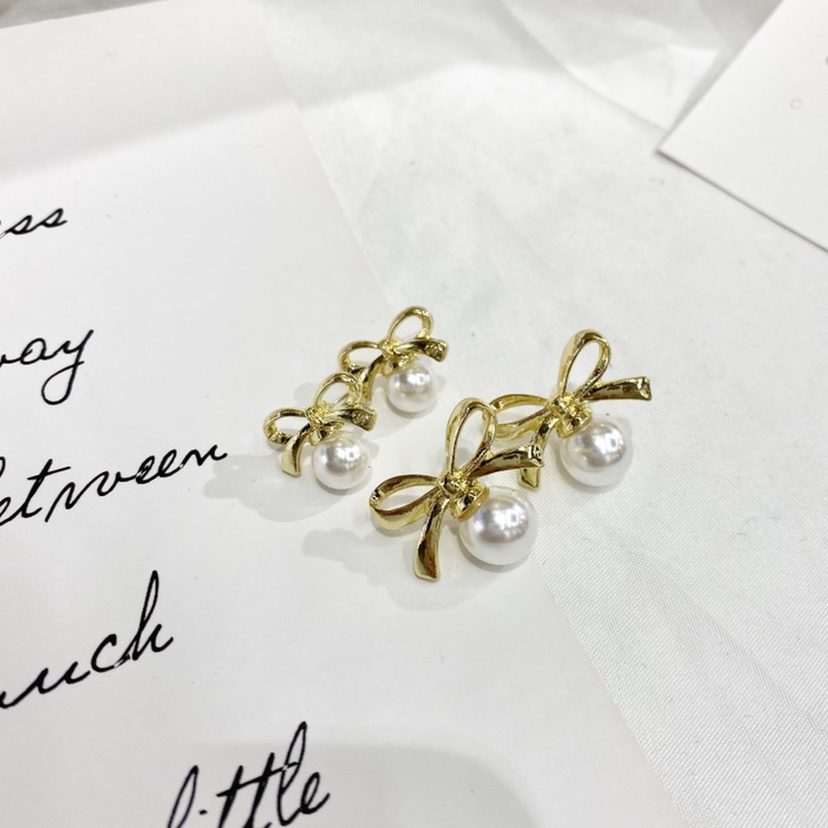 Bow pearl earrings sweet wind small fresh thumbnail