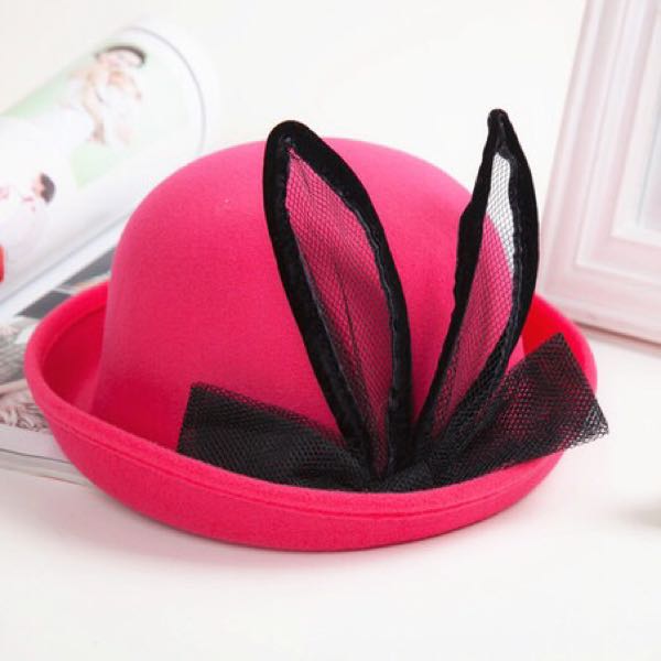 义乌好货 韩版毛呢帽子秋冬亲子兔耳朵小礼帽儿童帽宝宝小女孩圆详情图1