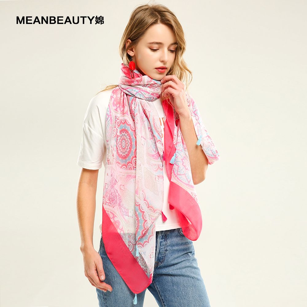 Foreign Trade Custom Palace Flower Hanging Beard Satin Printed Scarf Selling Fashion Pattern Scarf Scarf