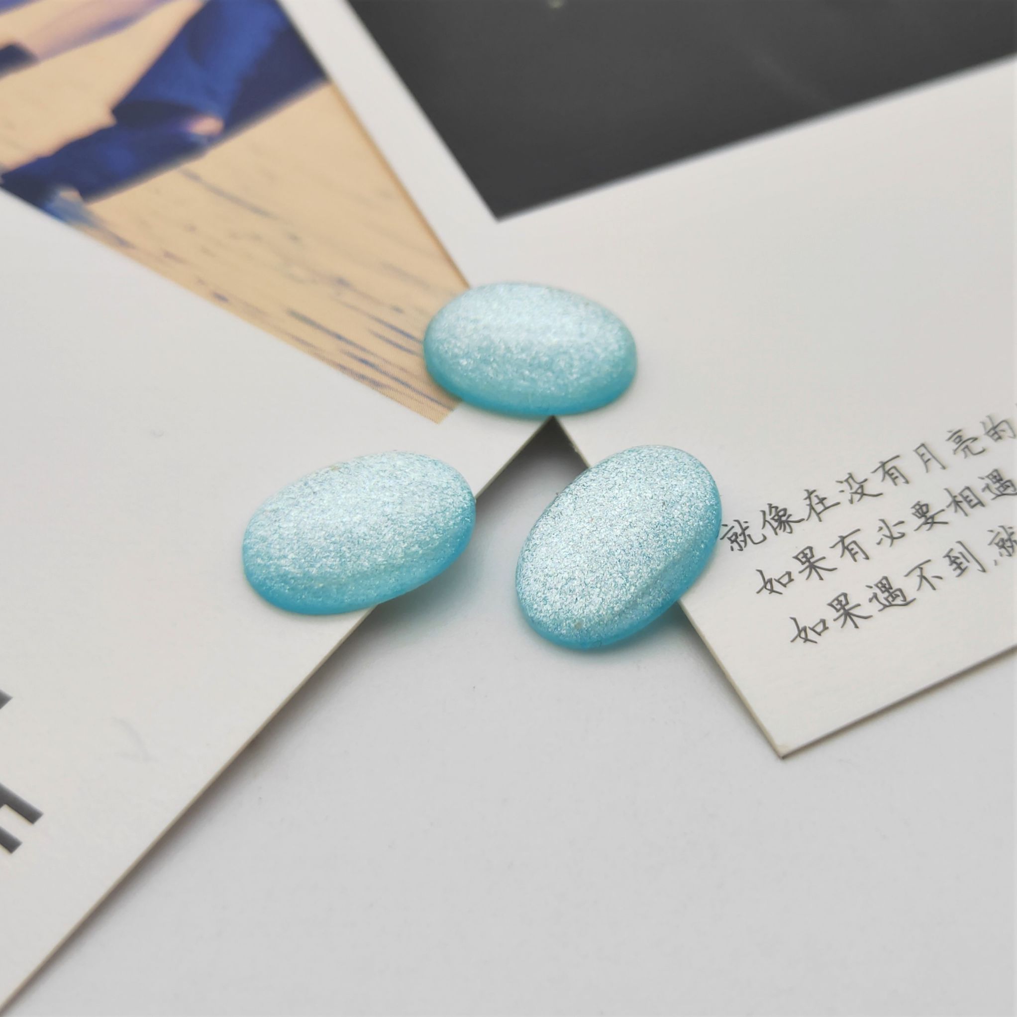 New resin smooth oval ring face starry sky ring face diy step hairpin inlay material diy decoration Specification image