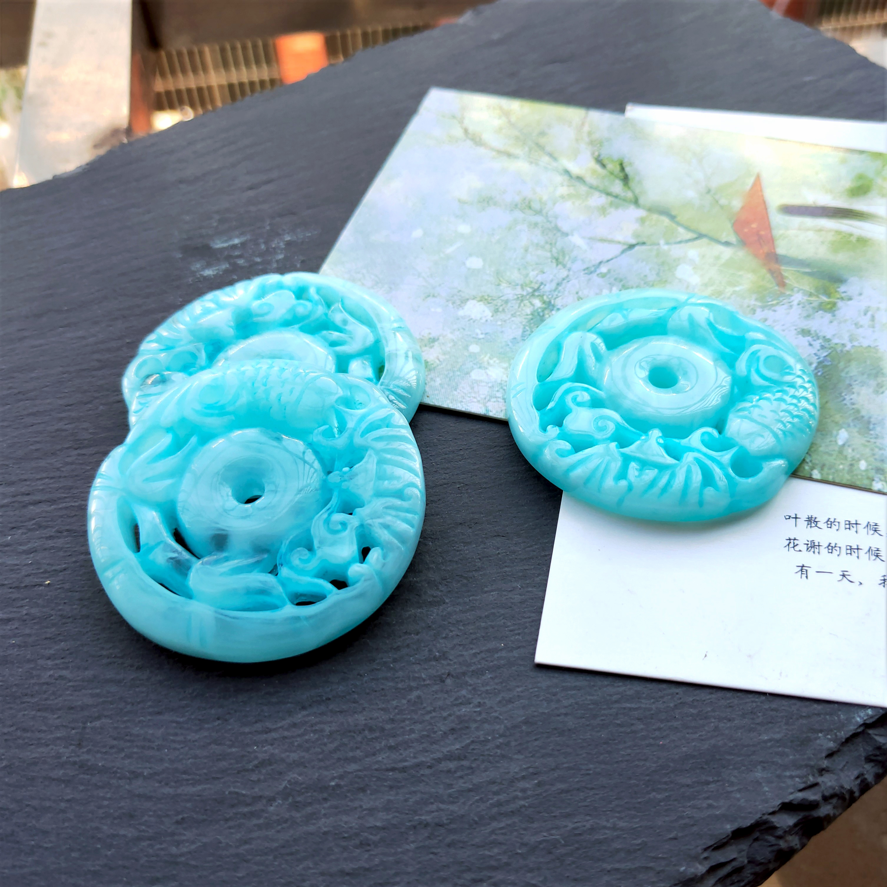 New resin hollowed-out ancient-style waist pendant with fish, ancient-style Hanfu non-walking tassel pendant, imitation jade pendant detail image 7