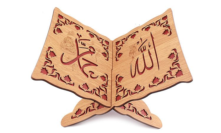 The factory sells Arabic wood Quran bookcase Muslim Islamic book sJ1 carved pine two layers thumbnail