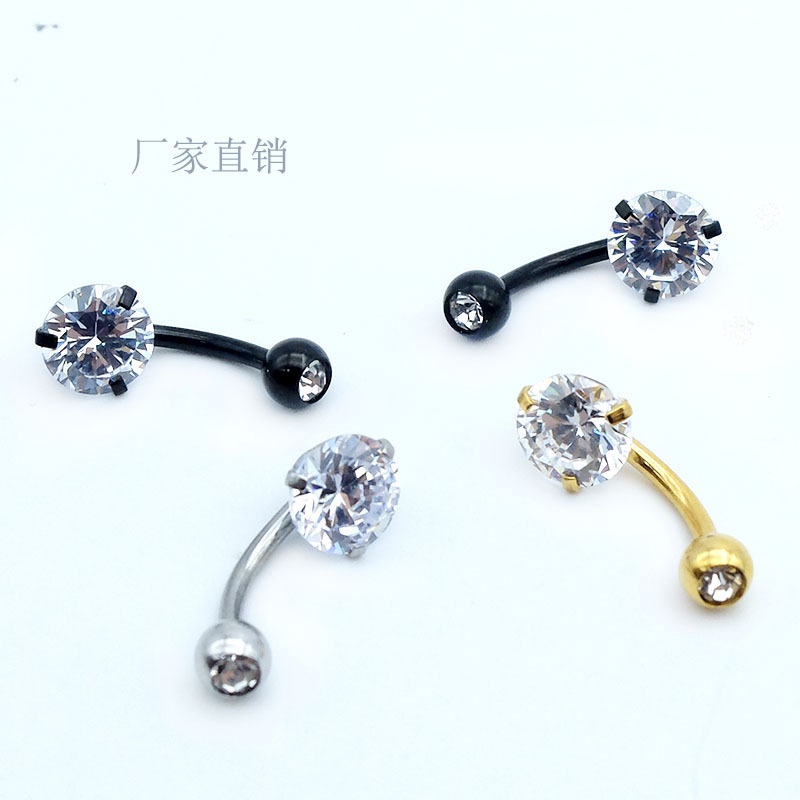 厂家直销时尚简约圆形双头锆石肚脐环防过敏不锈钢肚脐扣现货批发