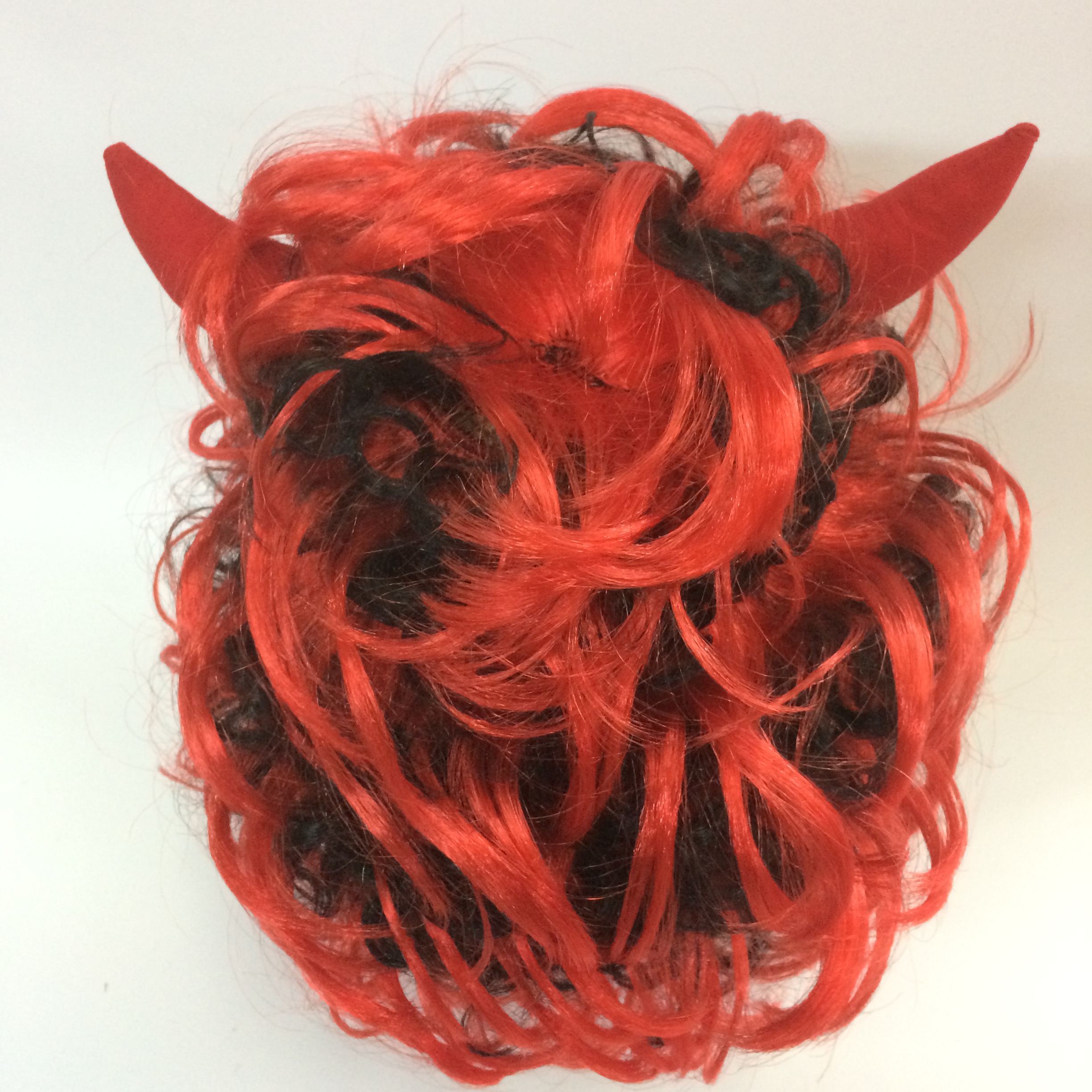 Halloween red and black bull horn short curly wig detail image 3