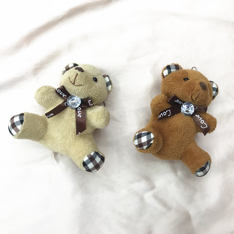 9 cm diamond sitting bear keychain bag pendant, plush toy doll, doll accessory, bouquet gift box, wedding gift discount Specification image