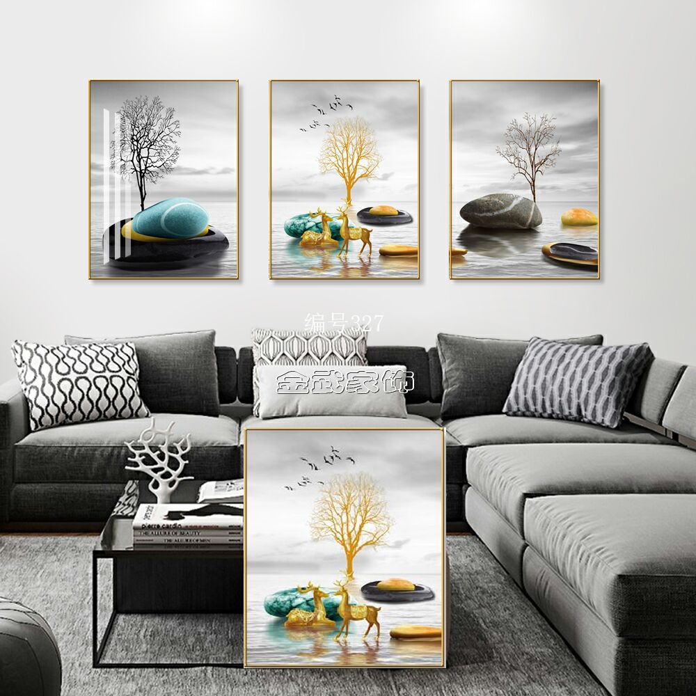 Colorful Crystal Stone Living Room Triptych
