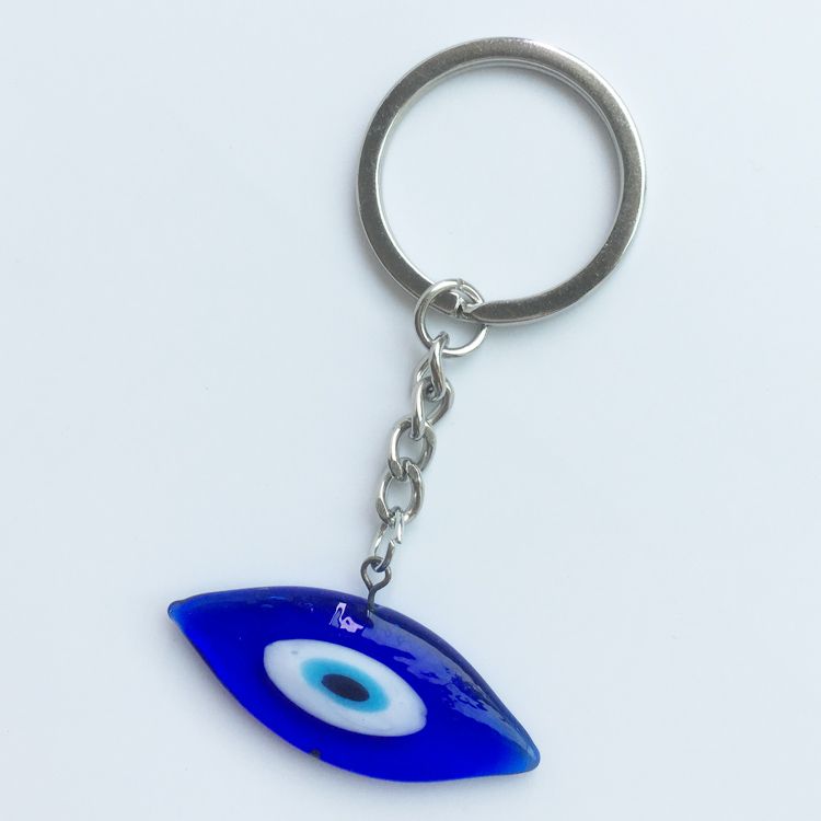 Handcrafted blue eye keychain pendant with horse-eye shaped glass, EVIL EYES