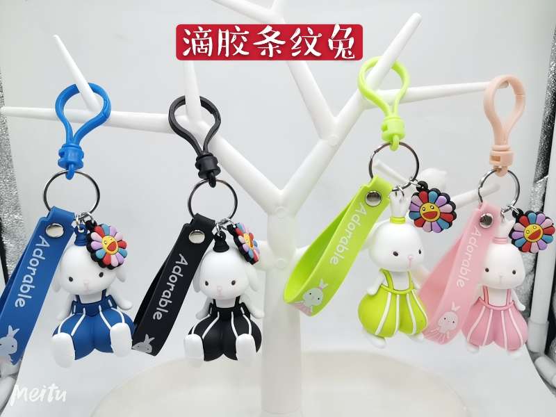 Epoxy resin striped rabbit keychain pendant