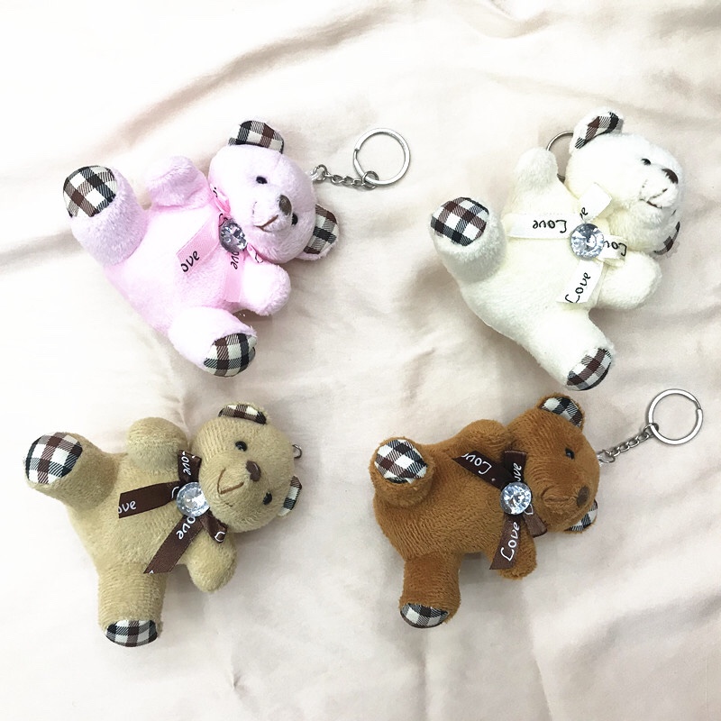 9 cm diamond sitting bear keychain bag pendant, plush toy doll, doll accessory, bouquet gift box, wedding gift discount