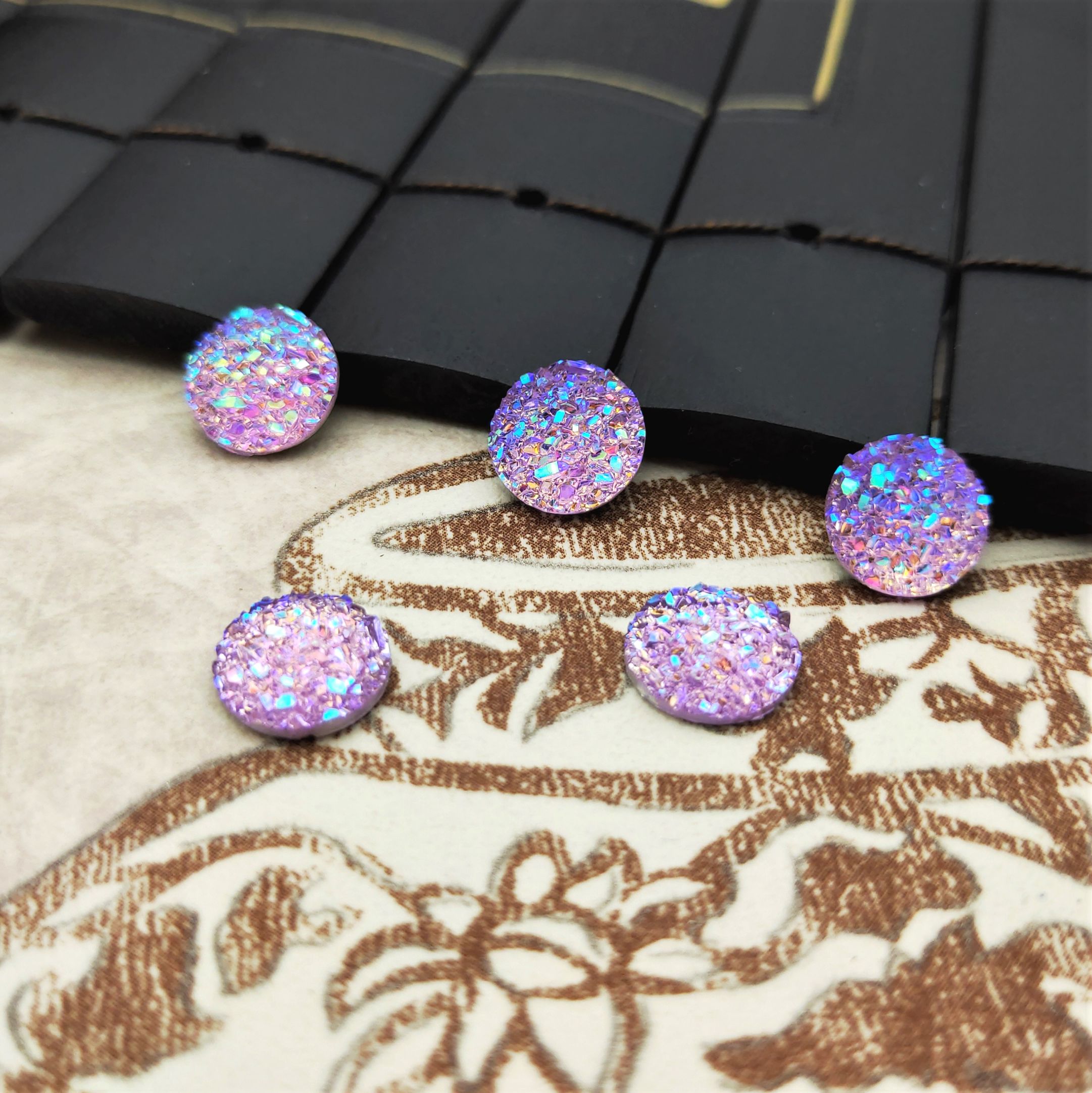 New 10mm round resin starry diamond mineral surface patch concave-convex stud necklace diy accessory undefined
