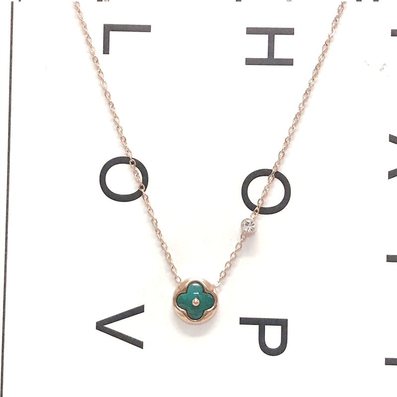 日韩高端大气单钻四叶花保色锁骨项链