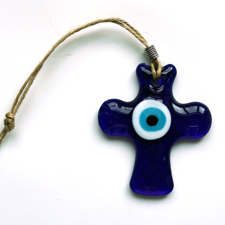 Cross blue Eye glass pendant, Devil's Eye Home Office wall decoration Evil Eye pendant