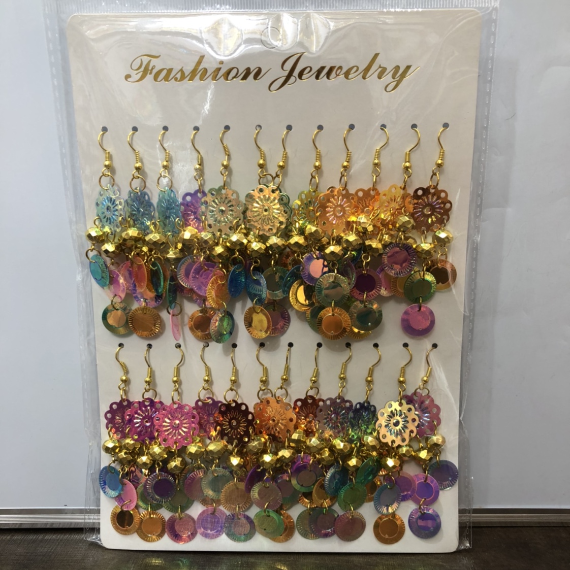 Large paper card for sequin earrings. thumbnail