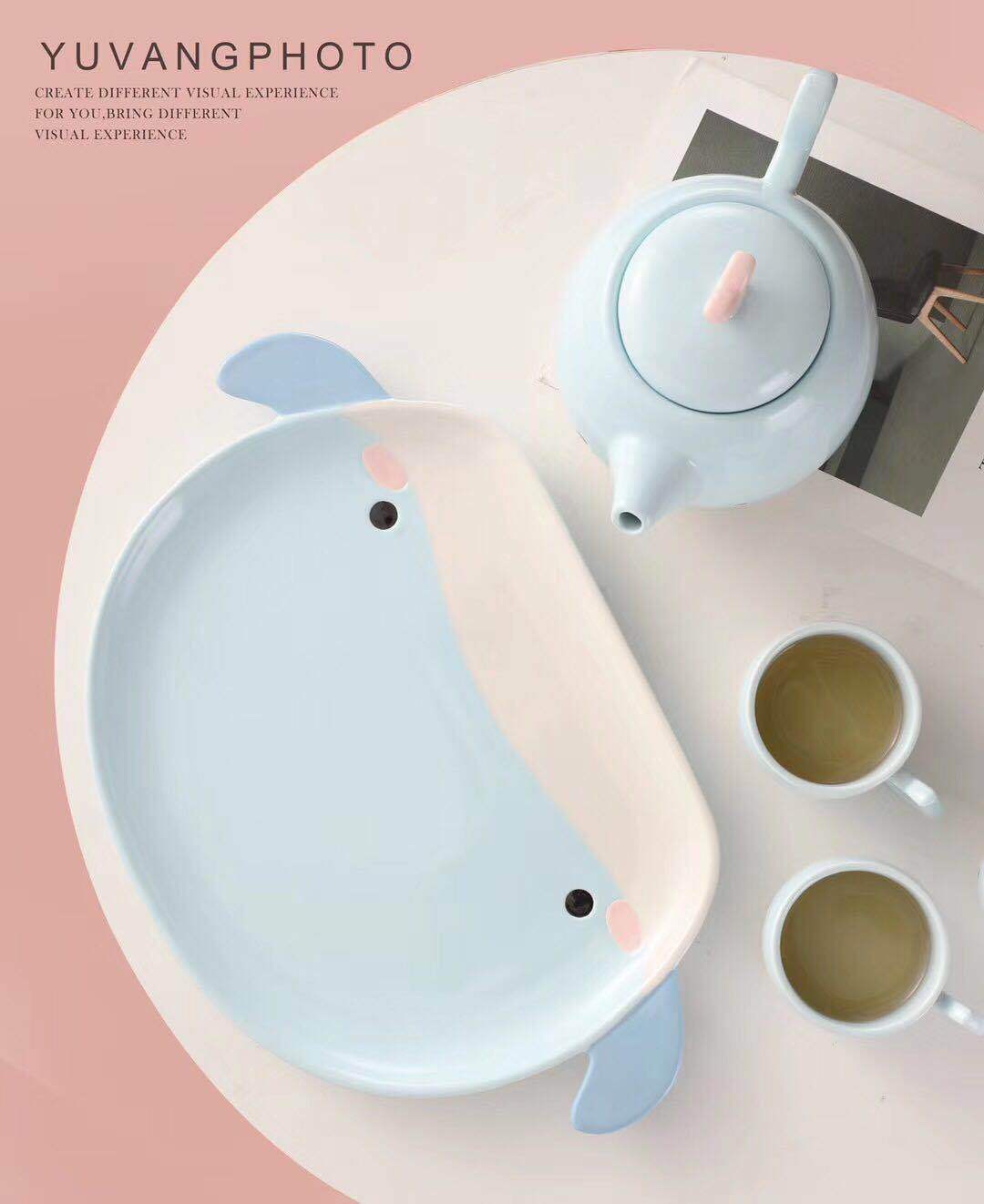 New cute ceramic tea set with handle tray, household cold water kettle set, customizable LOGO