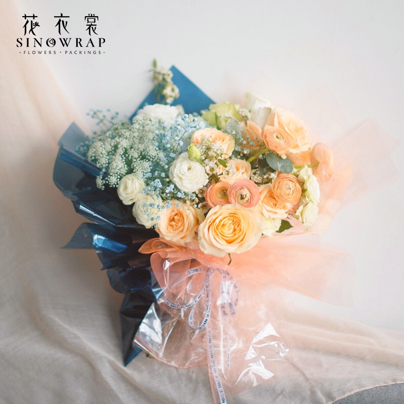 花衣裳彩色透明玻璃纸防水鲜花花艺包装纸 卷材纸花束包装材料细节图