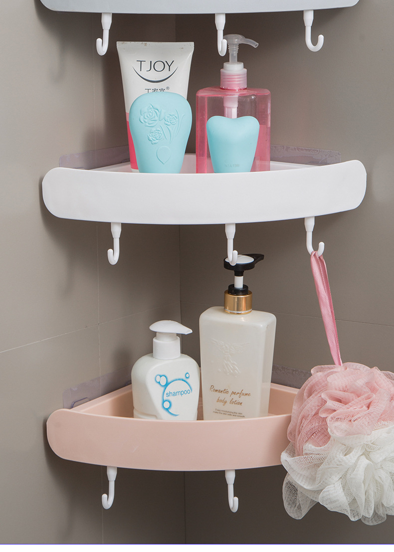 Nordic Bathroom Bath And Toiletries Storage Rack Suction Wall Type Perforation-Free Toilet Corner Plastic Storage Basket Rack undefined