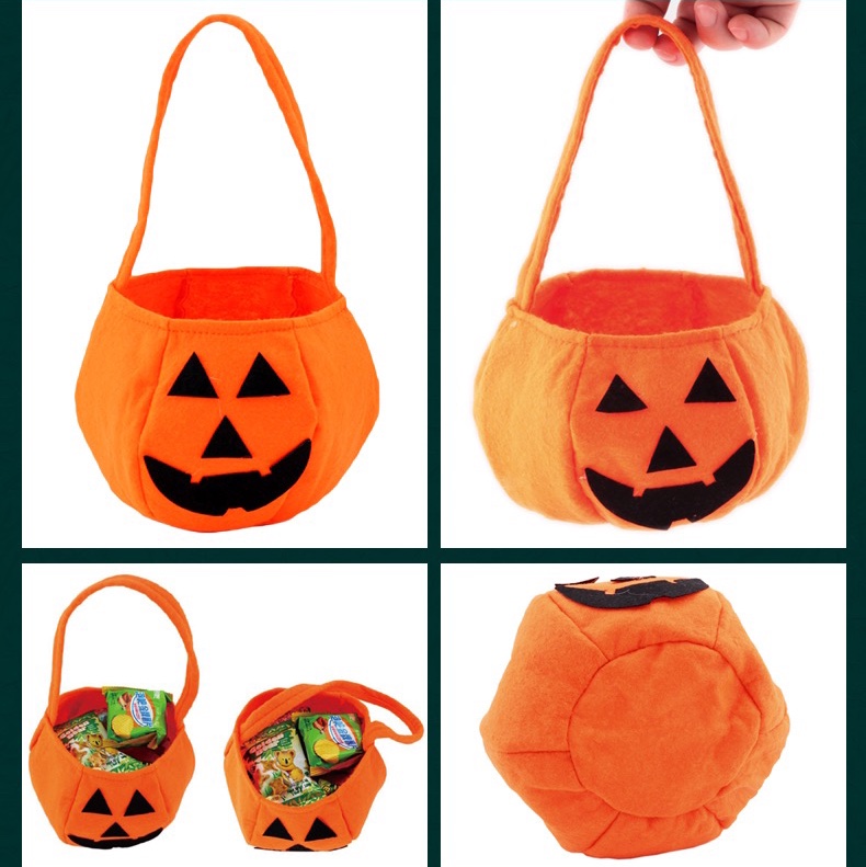 Halloween pumpkin bag, hand-held Halloween prop basket, non-woven fabric candy bag, three-dimensional pumpkin bag undefined