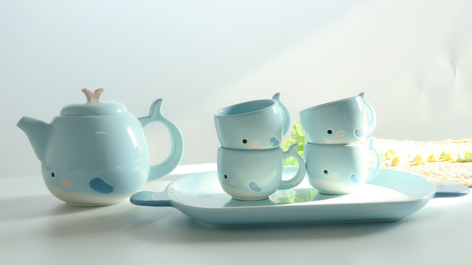 New cute ceramic tea set with handle tray, household cold water kettle set, customizable LOGO Application Scenario