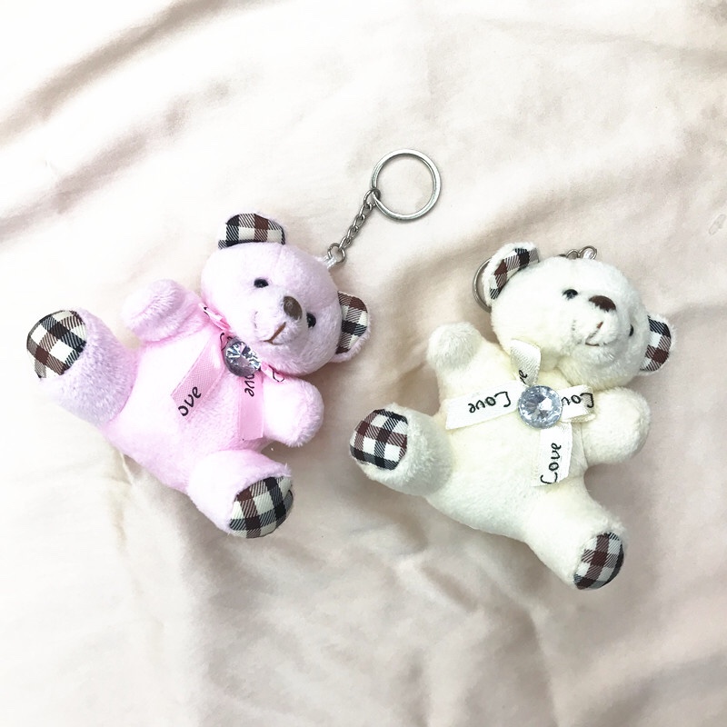 9 cm diamond sitting bear keychain bag pendant, plush toy doll, doll accessory, bouquet gift box, wedding gift discount details Picture