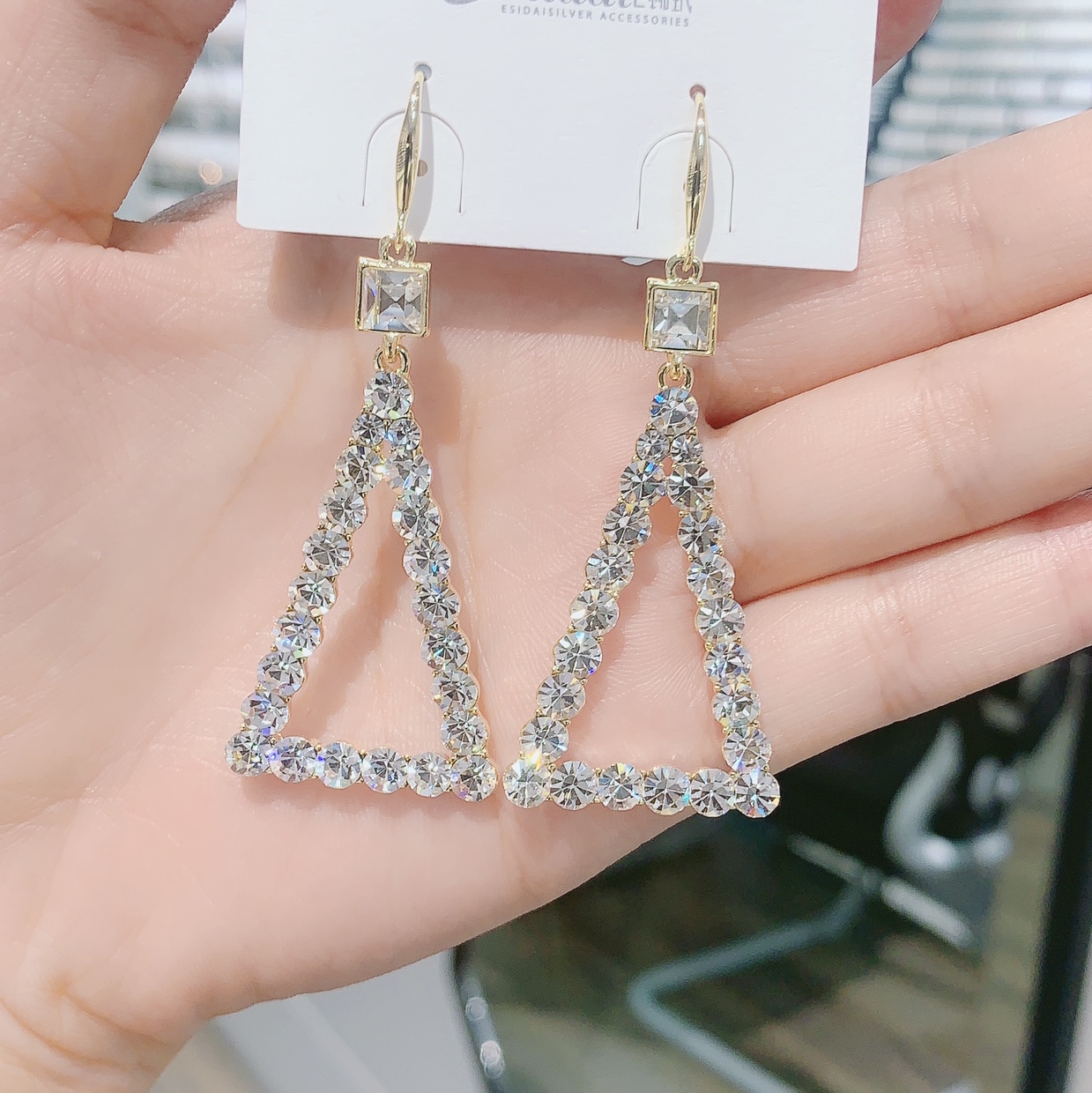Rhinestone Triangle Earrings