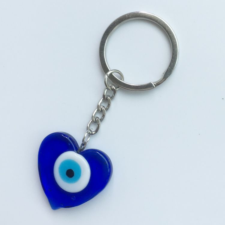 Heart-shaped double-sided glazed handcrafted blue eye keychain pendant EVIL EYES