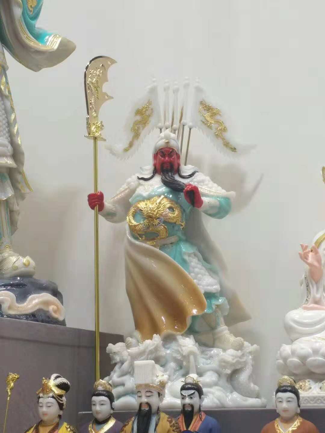 紫竹莲汉白玉披风九龙关公武财神镇宅风水摆件098