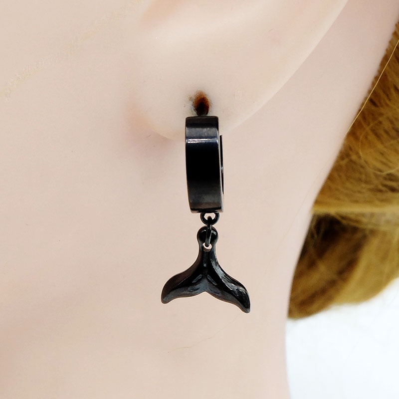 嬴胜个性独特不锈钢耳钉耳环  美人鱼鱼尾吊坠耳扣耳环 厂家直销白底实物图