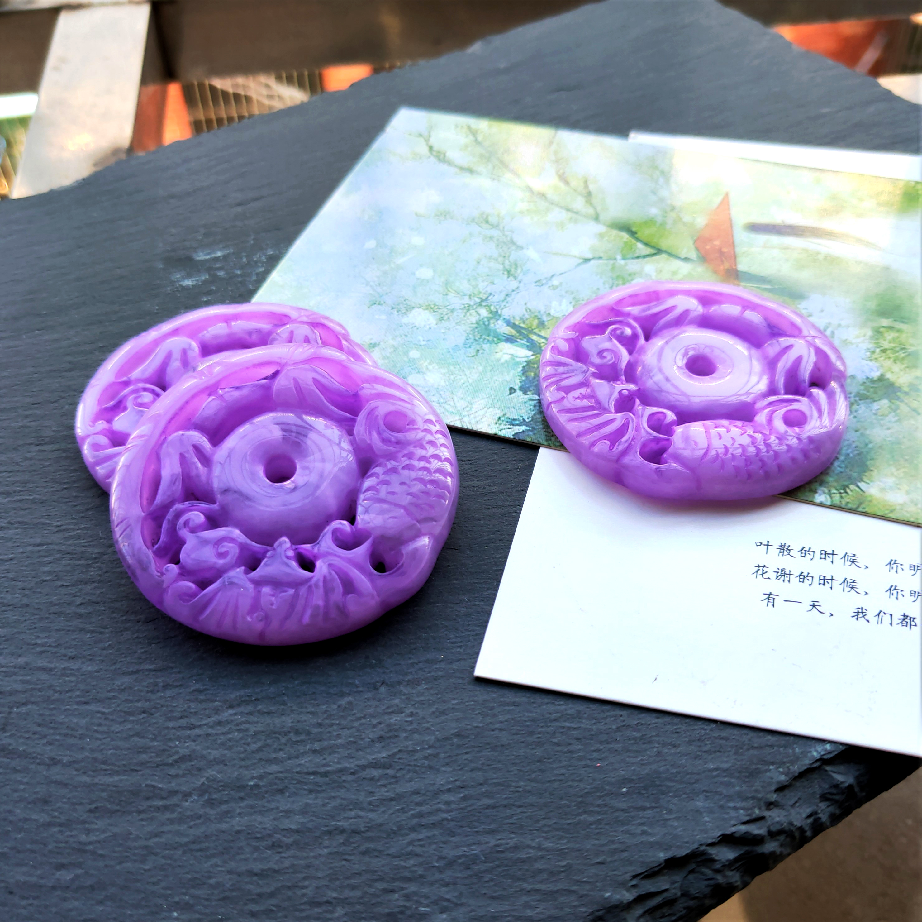 New resin hollowed-out ancient-style waist pendant with fish, ancient-style Hanfu non-walking tassel pendant, imitation jade pendant detail image 4