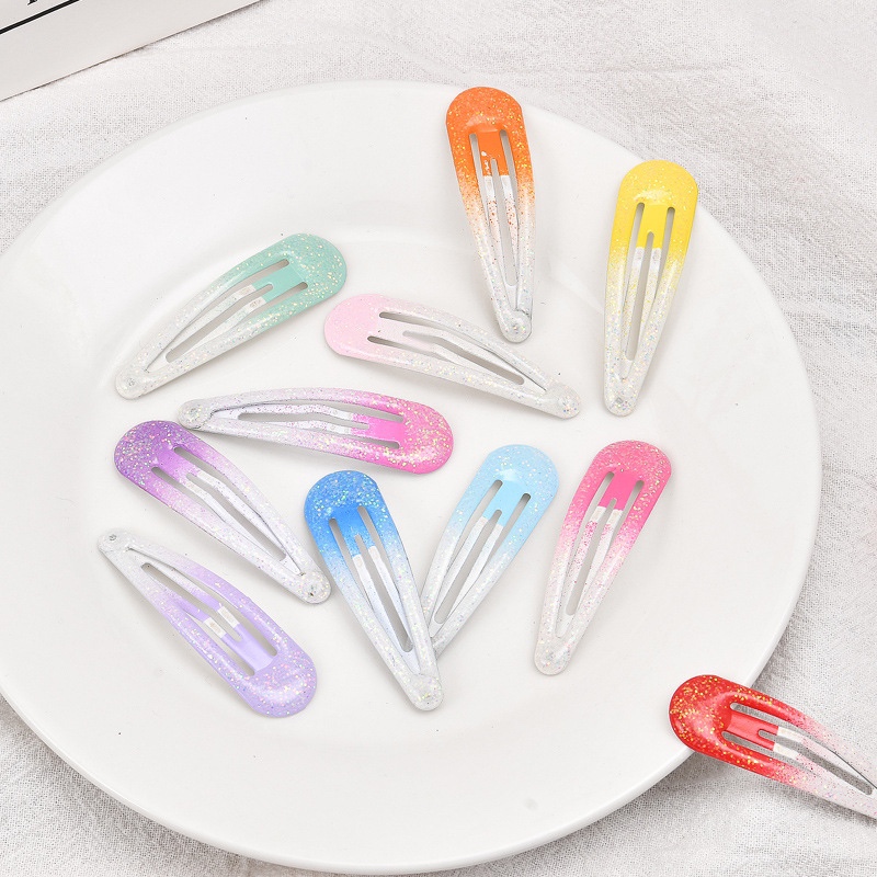 Korean version gradient color baked paint resin colored bb clips, water drop clips, children's hair clips and hair clips Specification image