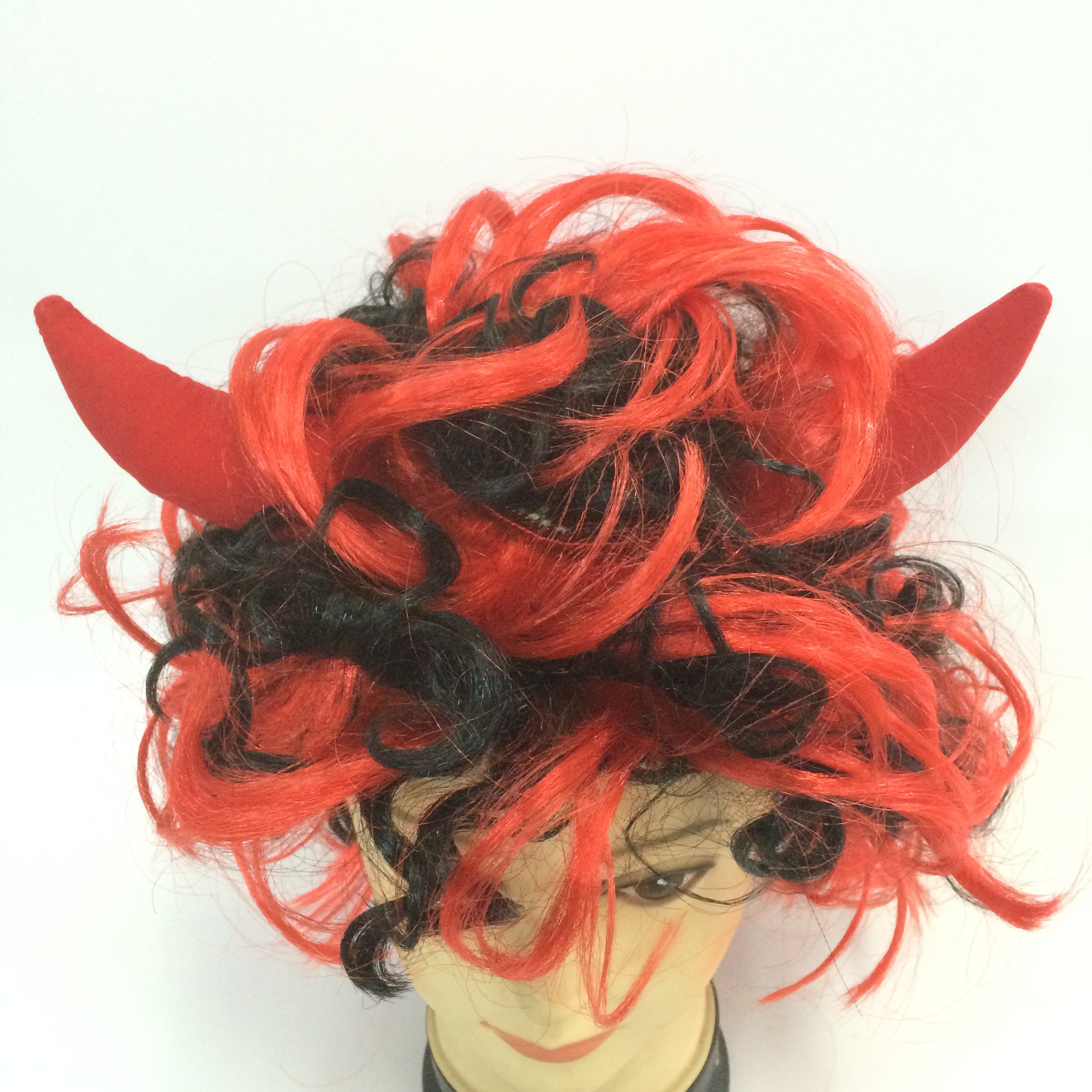 Halloween red and black bull horn short curly wig detail image 1