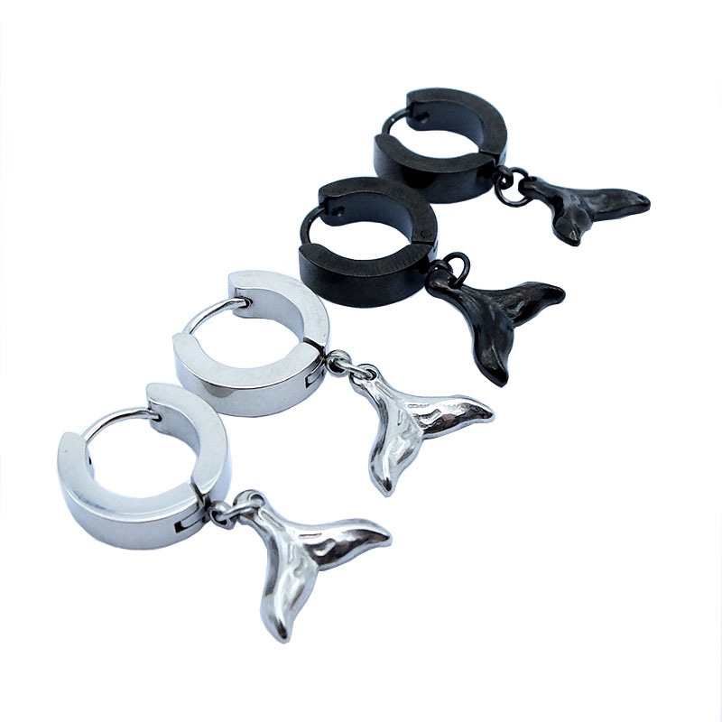 嬴胜个性独特不锈钢耳钉耳环  美人鱼鱼尾吊坠耳扣耳环 厂家直销图