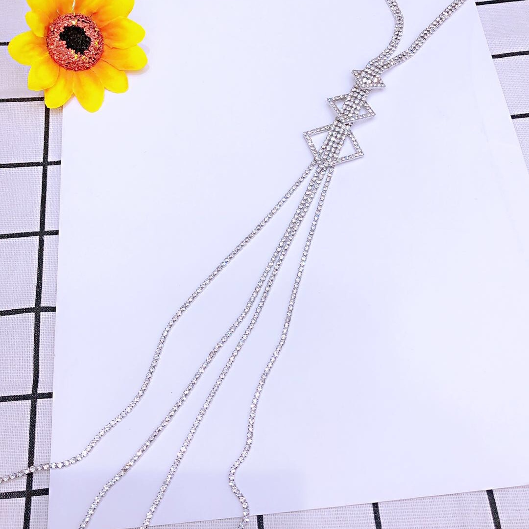 A long diamond necklace.
