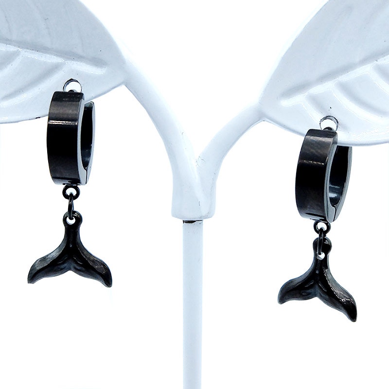 嬴胜个性独特不锈钢耳钉耳环  美人鱼鱼尾吊坠耳扣耳环 厂家直销细节图