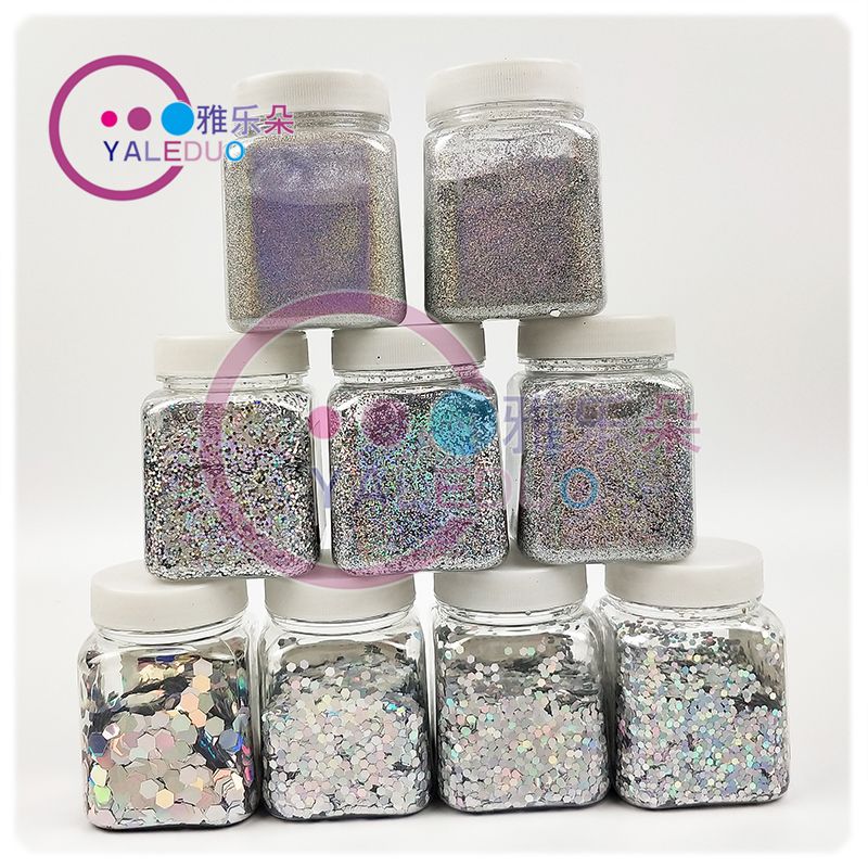 PET eco-friendly glitter bottle, laser silver hexagonal gold scallion powder sheet, irregular-shaped sequins, diy nail art stage decoration materials Item Picture