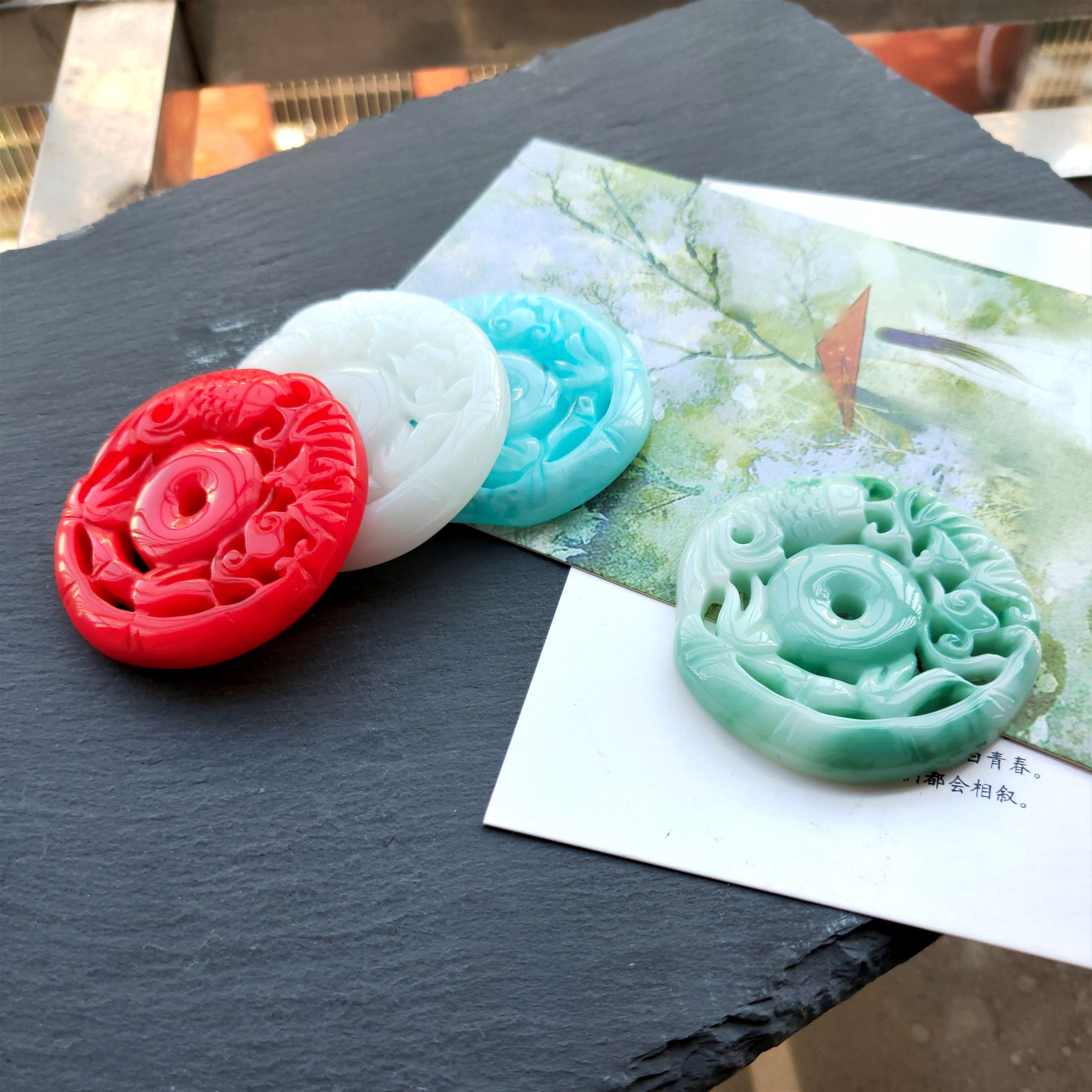 New resin hollowed-out ancient-style waist pendant with fish, ancient-style Hanfu non-walking tassel pendant, imitation jade pendant