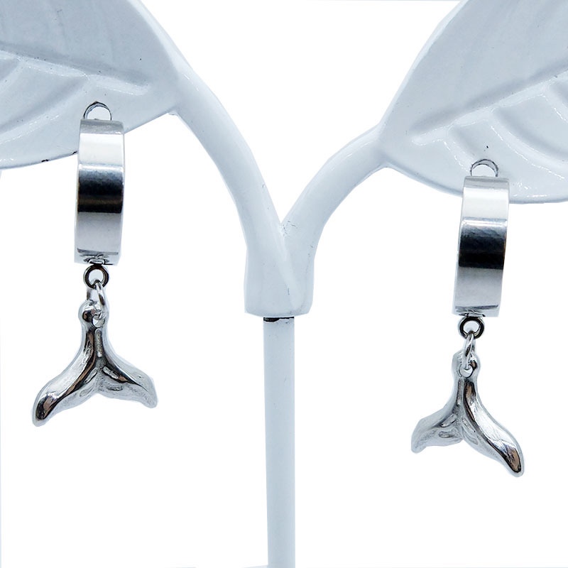 嬴胜个性独特不锈钢耳钉耳环  美人鱼鱼尾吊坠耳扣耳环 厂家直销产品图