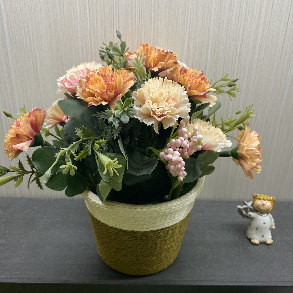 凌云工艺义乌好货 藤编篮仿真花盆栽，清新家居摆件。