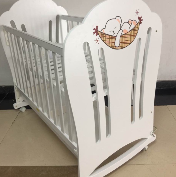 TM706 Solid wood baby bed, European pine wood eco-friendly paint children's bed, white export multi-functional baby bed details Picture