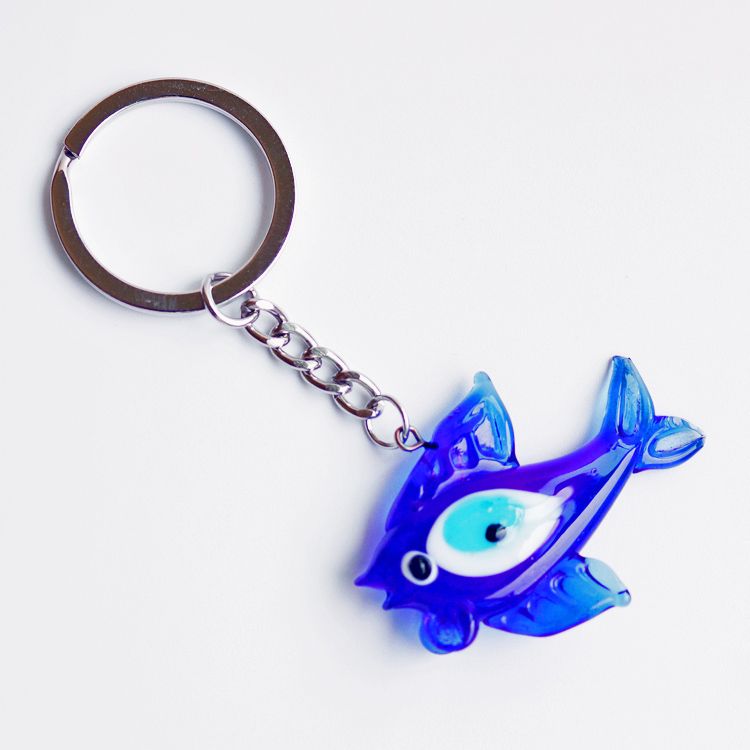Fish-shaped glass handcrafted blue eye keychain pendant EVIL EYES