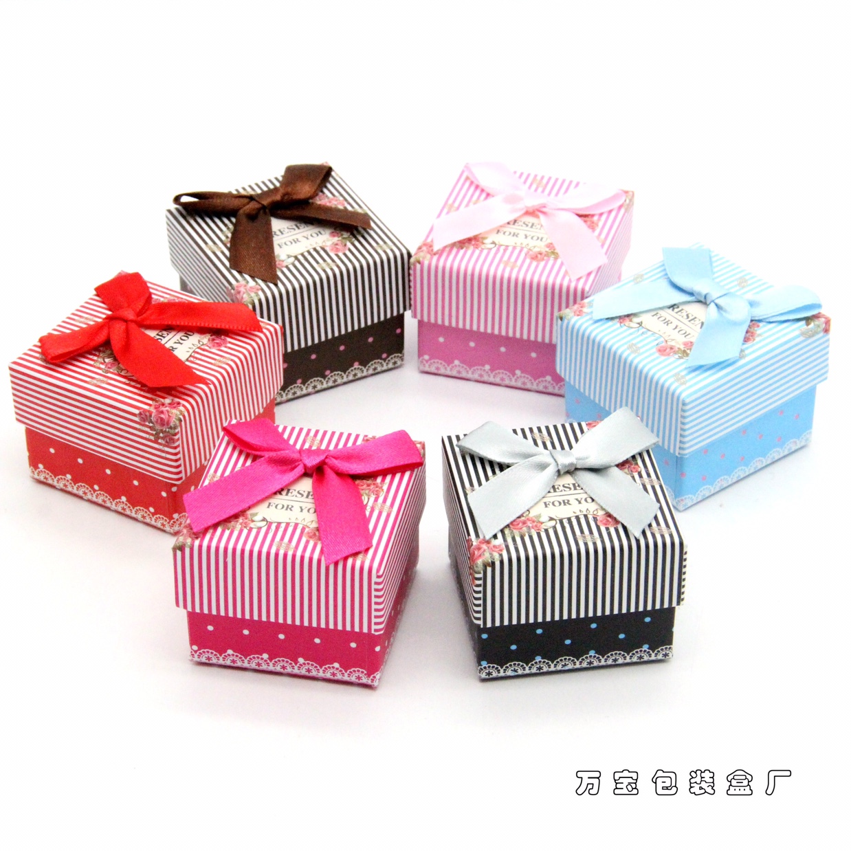 Bow necklace box 5*5 ring box Striped rose stud gift box wholesale thumbnail