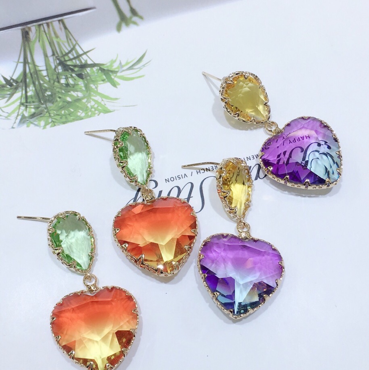 New color gradient heart earrings in summer 2020 silver needle allergy - resistant earrings thumbnail