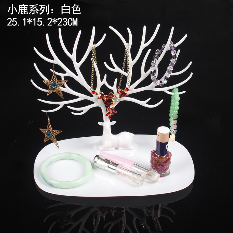 白色小鹿饰品架小鹿首饰架 鹿角树形耳钉首饰展示架耳环架手链饰品收纳首饰挂架1